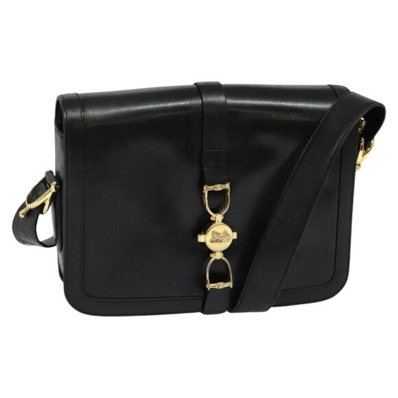 CELINE Shoulder Bag Leather Black Gold Auth mr1261 - Picture 1 of 16